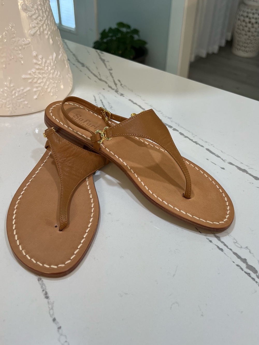Safari Club Positano Leather Horsebit Thong Sandals - Size 40 (US 9) Made Italy